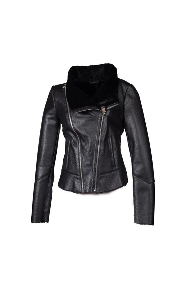 Women's Slim Fit Leather & Fur Jacket - Ana Görsel