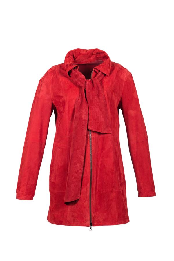 Women's Wrap Collar Reversible Suede Leather Jacket - Ana Görsel